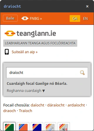Iontráil foclóra don fhocal 'draíocht' ar Teanglann.ie